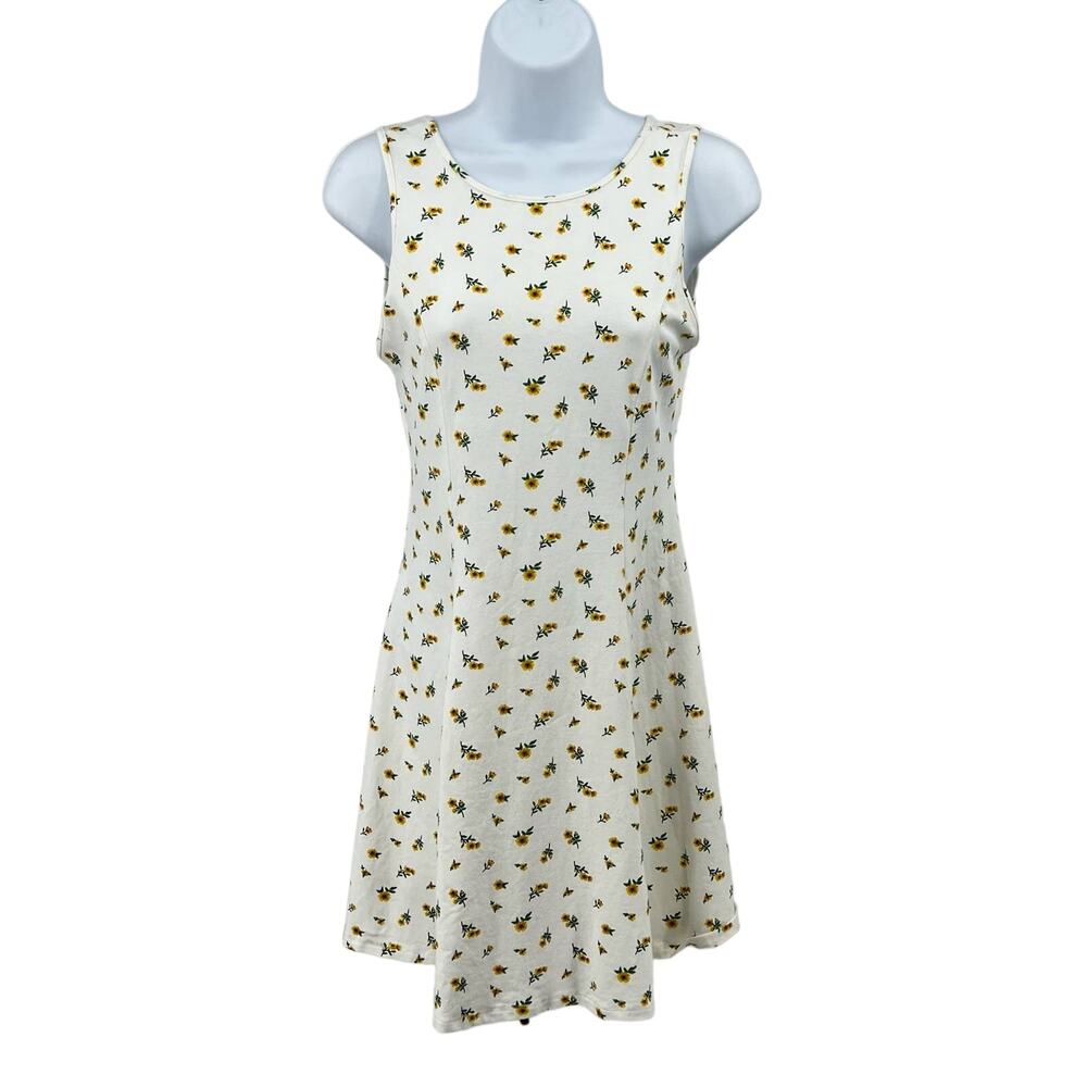 Forever 21 Women's Sleeveless Sunflower Dress M White Yellow Green Summer Mini